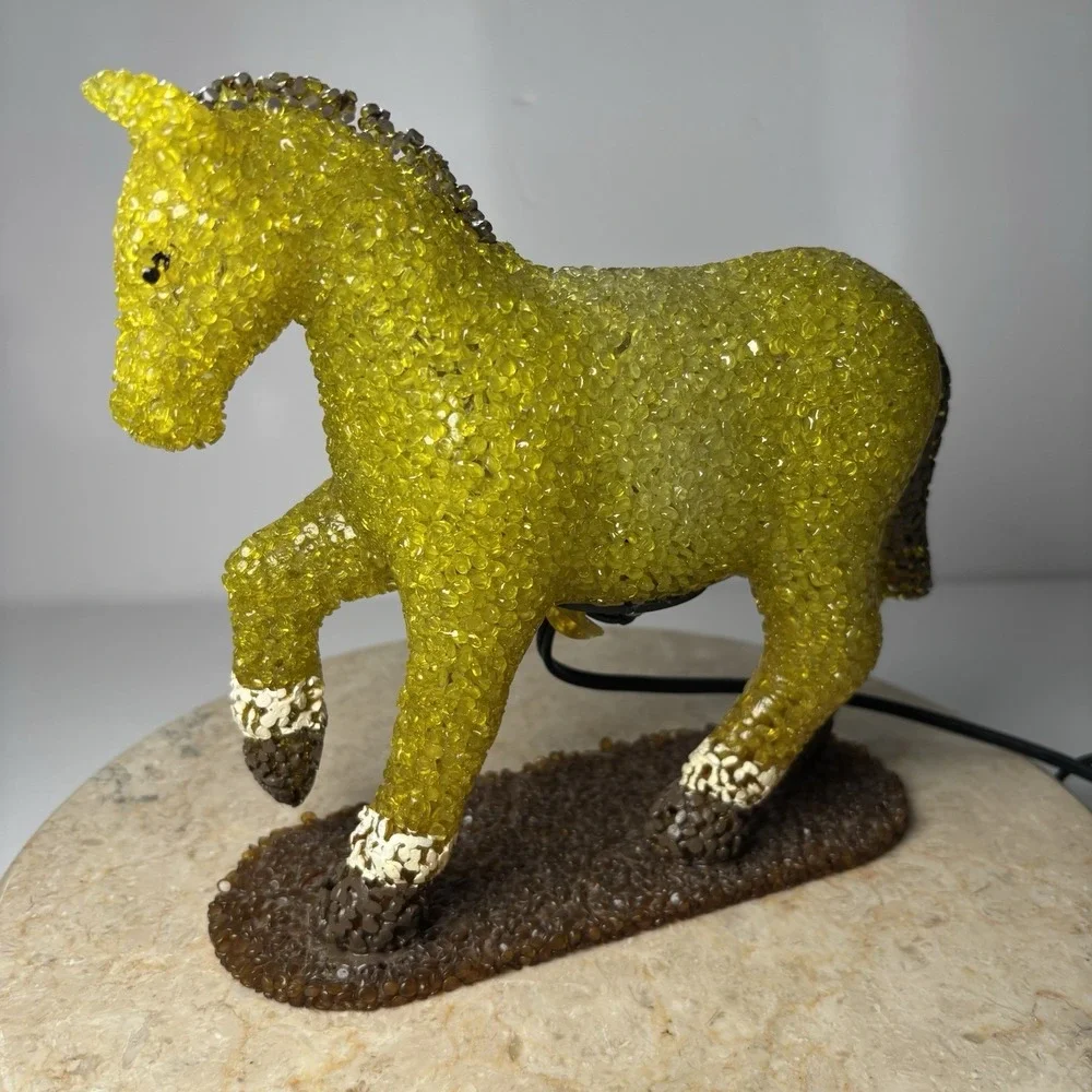 Vintage Beaded Plastic Horse Night‎ Light Popcorn Beads Green Pony Tabletop 9
